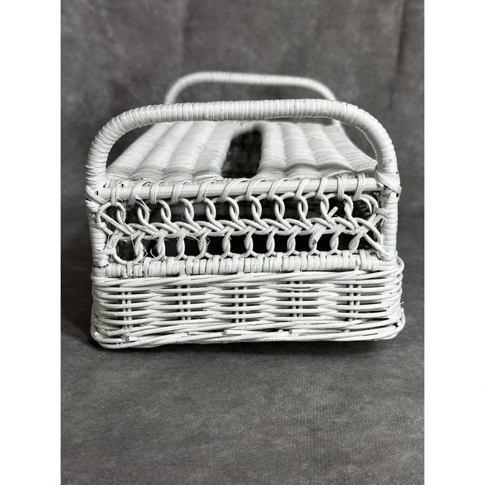 Vintage Cottagecore White Wicker Tissue‎ Box Cover